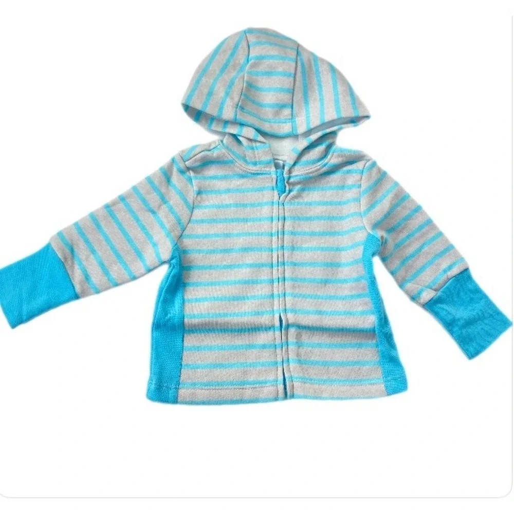 Hanes Hoodie and Pants 2pc‎ Set Baby 0-6M Blue Grey Striped  Fleece Zip Up